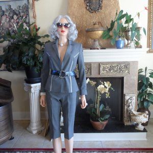 Exte Collezione Dark Gray Wool Jacket & Cropped Trouser Suit Size EU 26/40